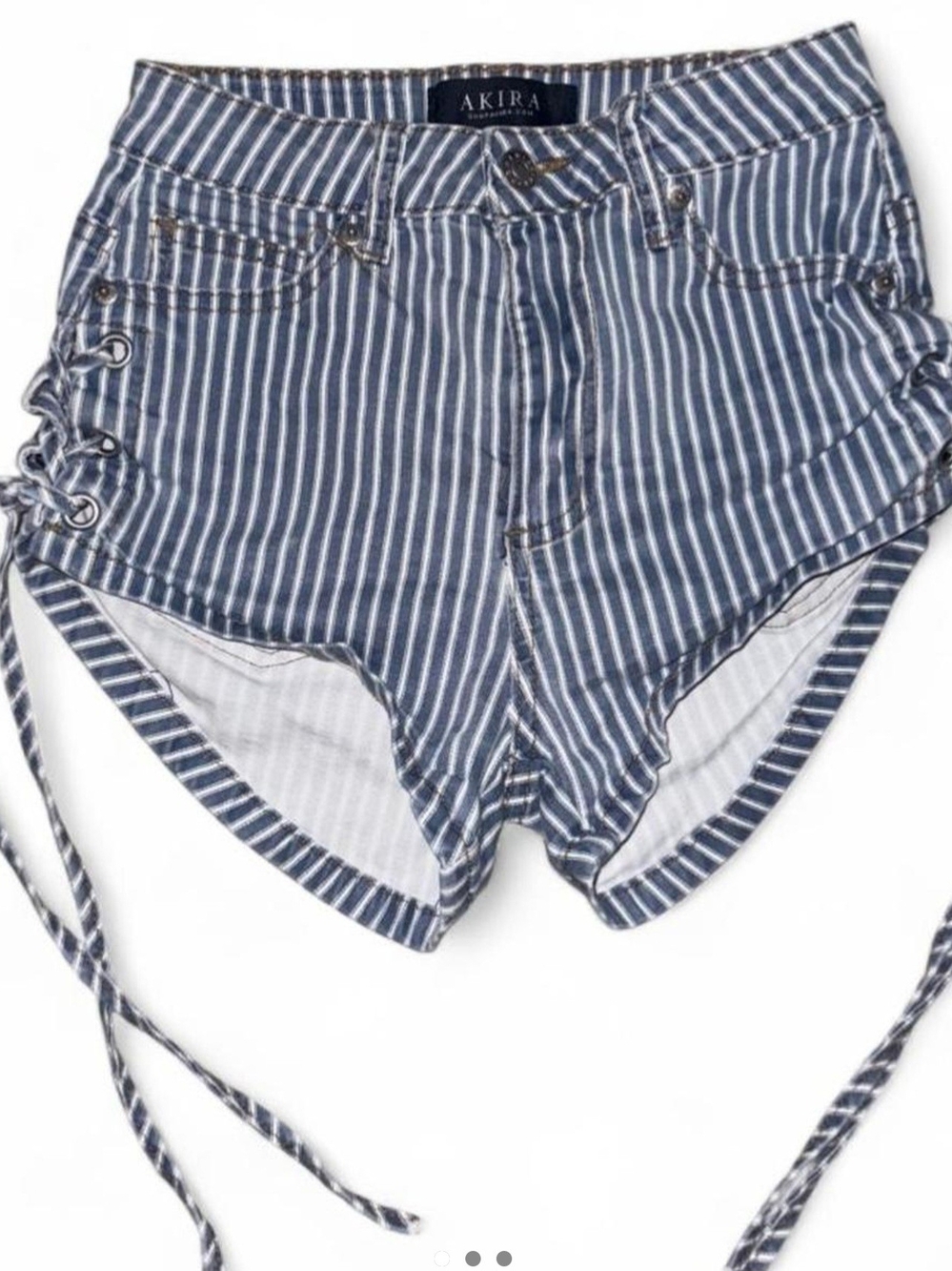 AKIRA Navy & White Striped Lace-Up High Waist Denim Shorts